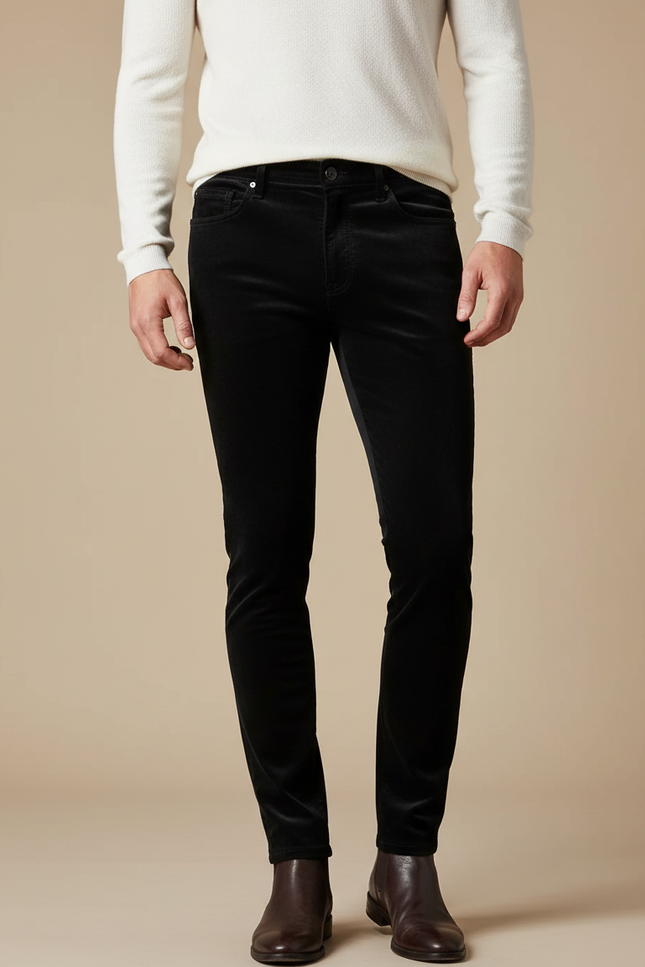 Pantalon Velours Noir Slim Homme Élégant Stretch