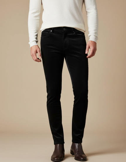Pantalon Velours Noir Slim Homme Élégant Stretch