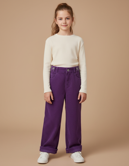 Pantalon Velours Violet Côtelé Ample Décontracté Enfant - Cordé