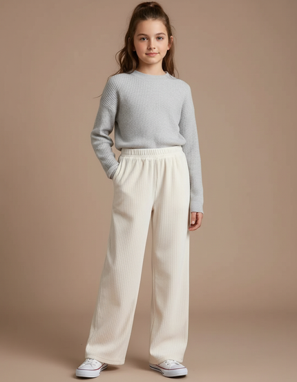 Pantalon Velours Côtelé Crème Ample Décontracté Enfant - Beige Cordé
