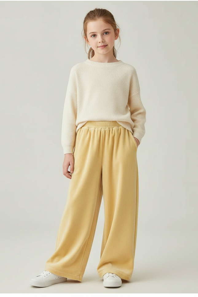 Pantalon Velours Jaune Ample Décontracté Enfant