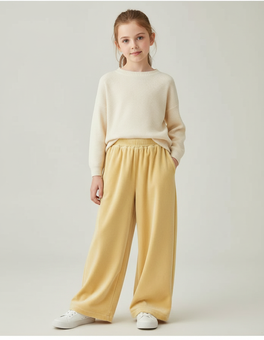 Pantalon Velours Jaune Ample Décontracté Enfant