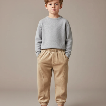 Pantalon Velours Beige Enfant Doux Ample Décontracté