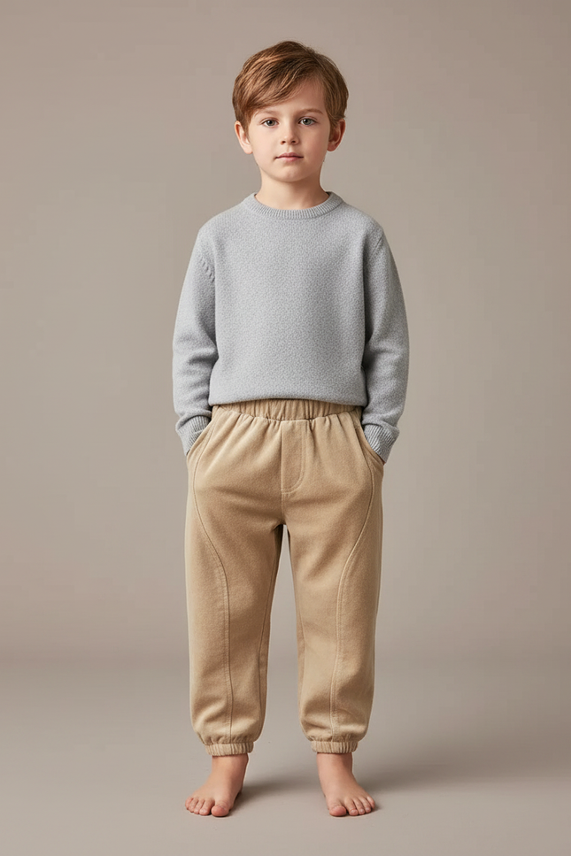 Pantalon Velours Beige Enfant Doux Ample Décontracté