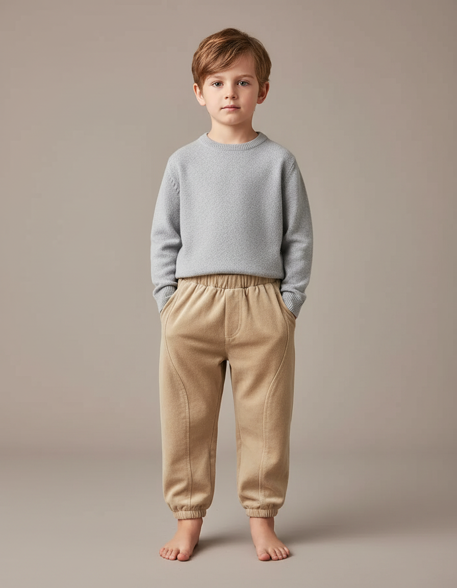 Pantalon Velours Beige Enfant Doux Ample Décontracté