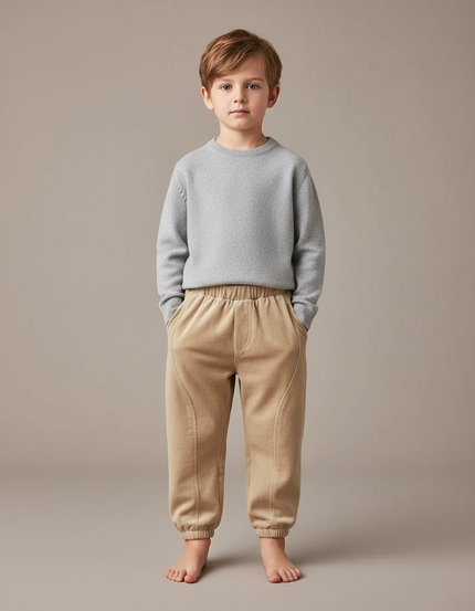 Pantalon Velours Beige Enfant Doux Ample Décontracté