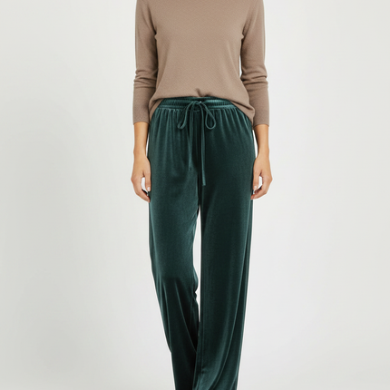 Pantalon Velours Vert Émeraude Droit Fluide Femme