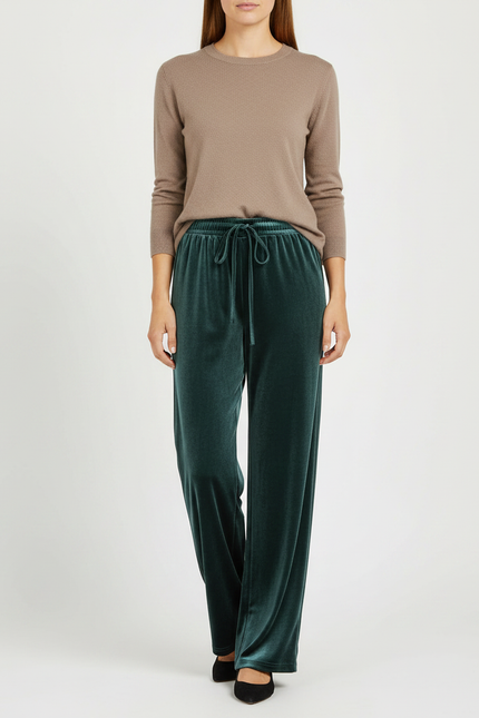 Pantalon Velours Vert Émeraude Droit Fluide Femme