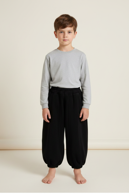 Pantalon Velours Noir Ample Sportif Garçon Hiver