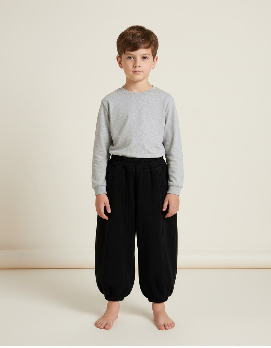 Pantalon Velours Noir Ample Sportif Garçon Hiver
