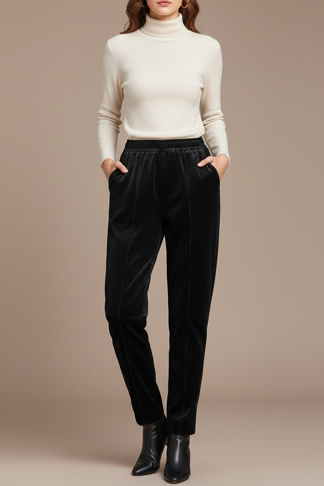 Pantalon Carotte Velours Femme - Noir