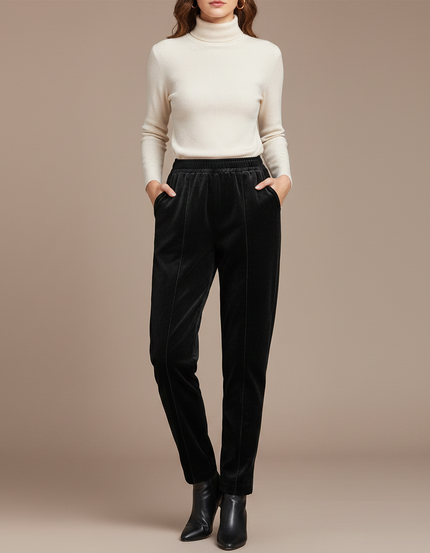 Pantalon Carotte Velours Femme - Noir