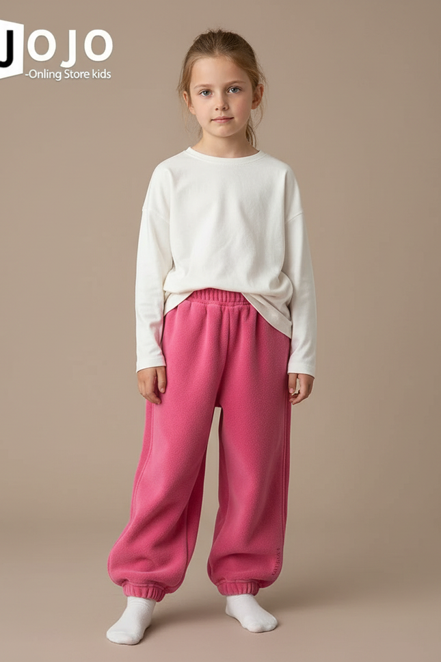 Pantalon Velours Rose Polaire Ample Décontracté Enfant - Molleton