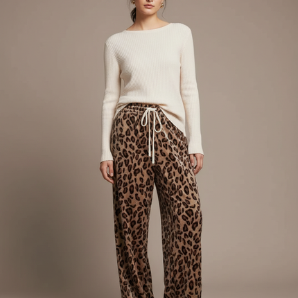 Pantalon Velours Léopard Confortable Ample Femme Hiver - Imprimé