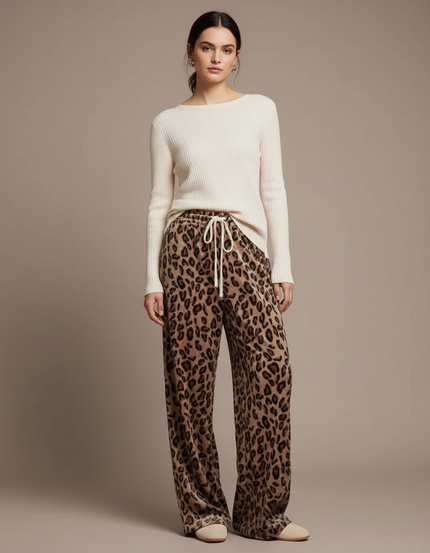 Pantalon Velours Léopard Confortable Ample Femme Hiver - Imprimé