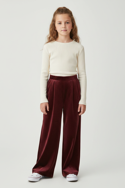 Pantalon Velours Bordeaux Ample Décontracté Enfant