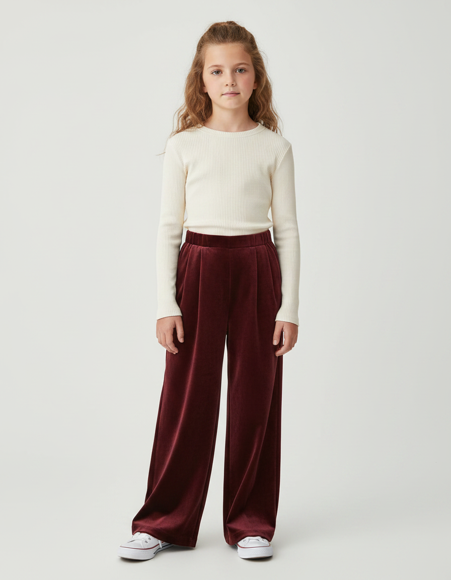 Pantalon Velours Bordeaux Ample Décontracté Enfant