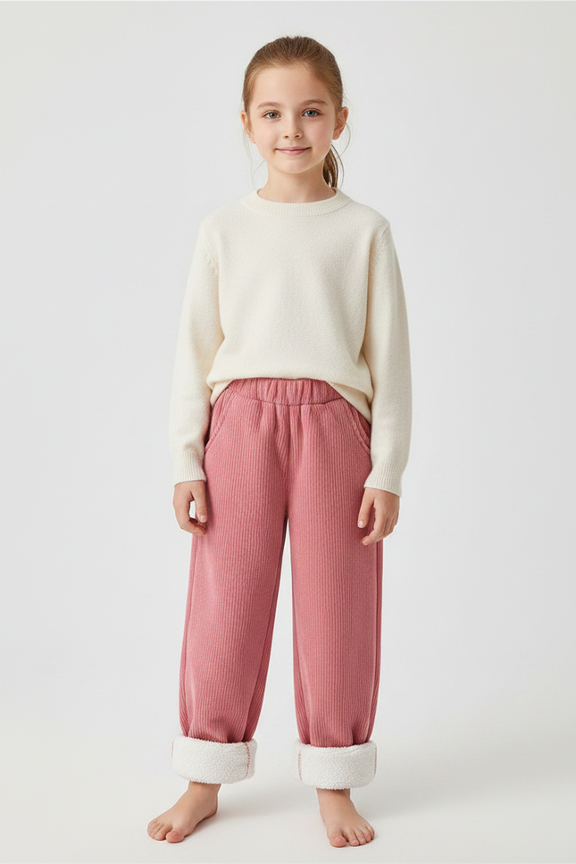 Pantalon Velours Côtelé Rose Doublé Chaud Enfant