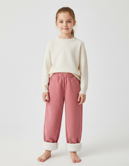 Pantalon Velours Côtelé Rose Doublé Chaud Enfant