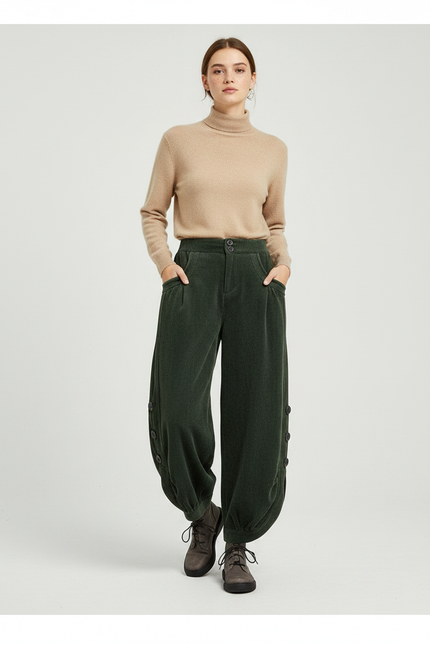 Pantalon Japonais Velours Cotelé - Vert Cordé
