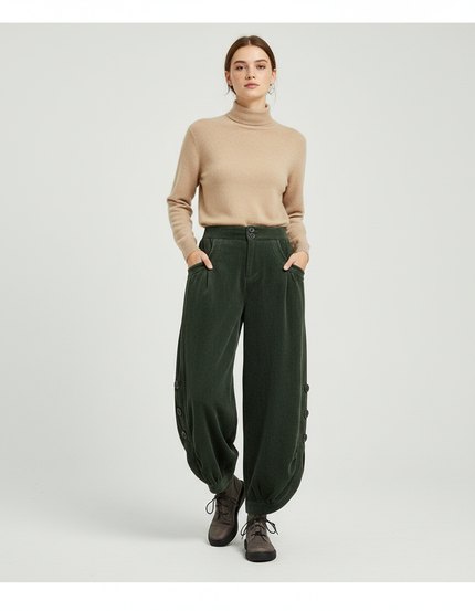 Pantalon Japonais Velours Cotelé - Vert Cordé