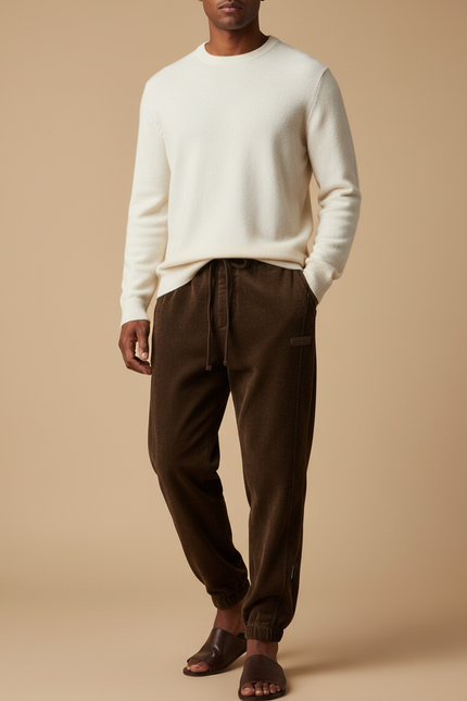Pantalon Velours Marron Côtelé Jogger Homme Cordon - Cordé