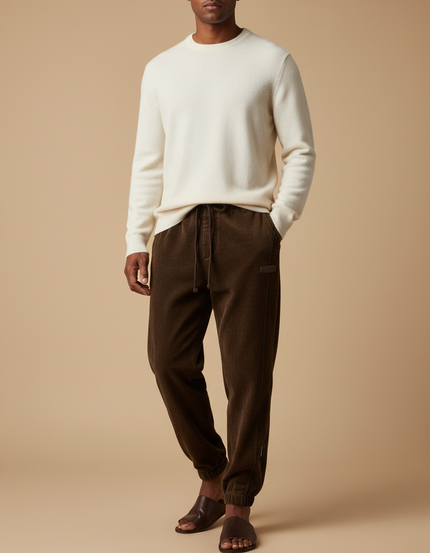 Pantalon Velours Marron Côtelé Jogger Homme Cordon - Cordé