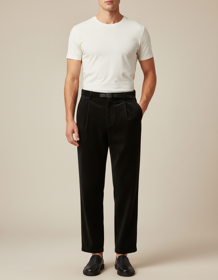 Pantalon Velours Noir Coupe Droite Décontracté Homme Moderne - Cordé