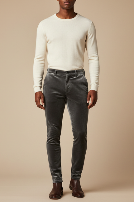 Pantalon Velours Homme Gris Slim Élégant