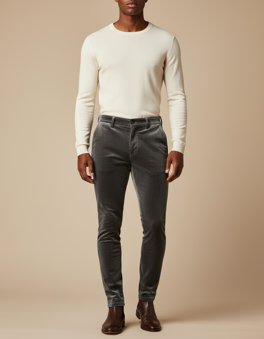 Pantalon Velours Homme Gris Slim Élégant