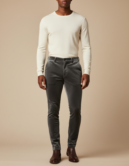 Pantalon Velours Homme Gris Slim Élégant