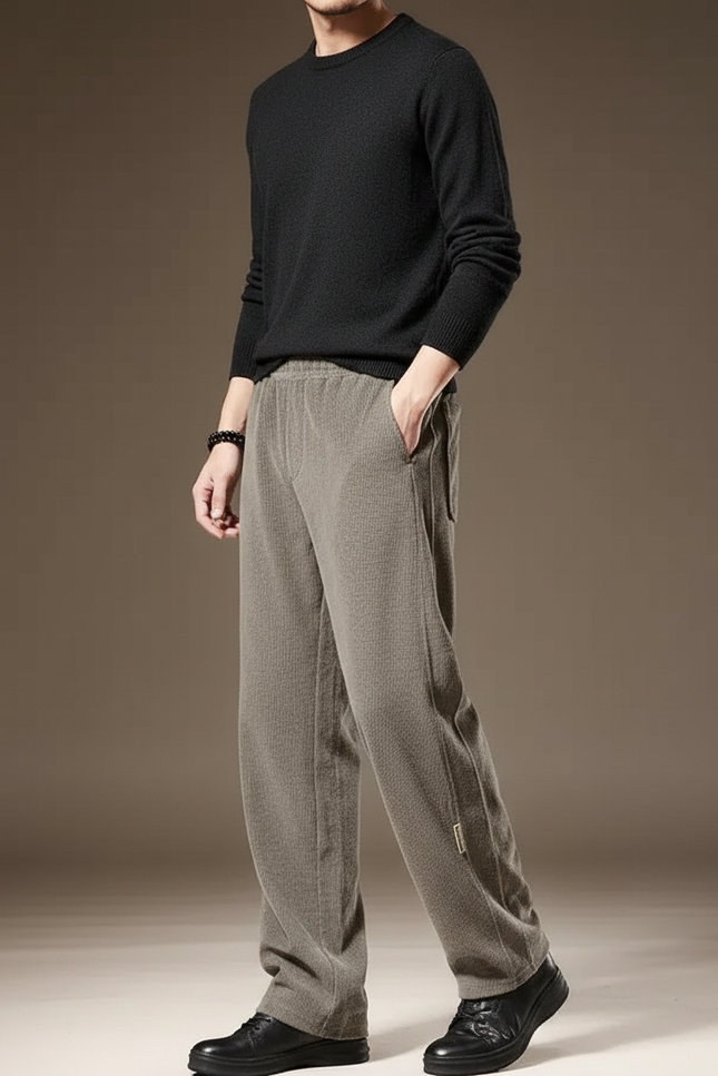 Pantalon Velours Homme Gris Décontracté Ample Chaud - Kaki