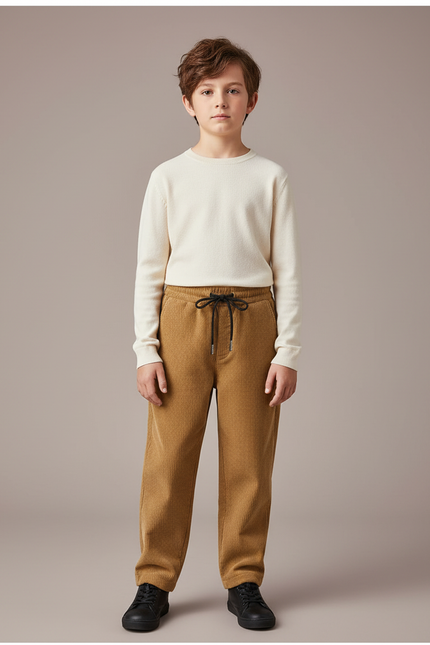 Pantalon Velours Côtelé Marron Droit Enfant Décontracté - Camel Cordé
