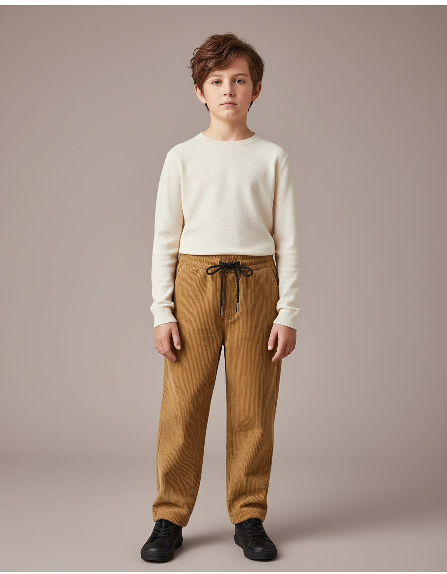 Pantalon Velours Côtelé Marron Droit Enfant Décontracté - Camel Cordé