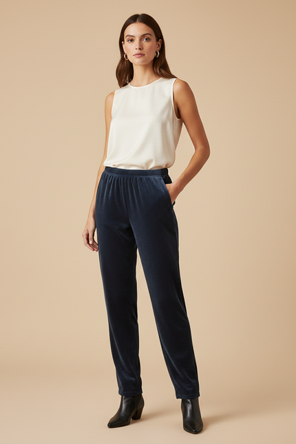 Pantalon Velours Femme Petite - Marine