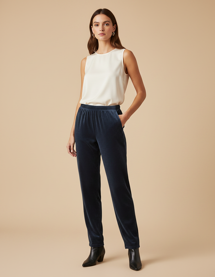 Pantalon Velours Femme Petite - Marine