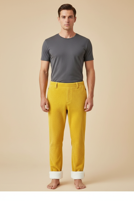 Pantalon Velours Côtelé Jaune Doublé Chaud Homme