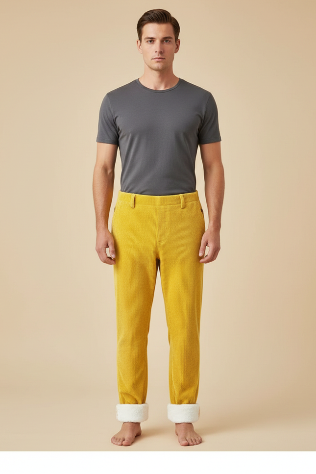 Pantalon Velours Côtelé Jaune Doublé Chaud Homme