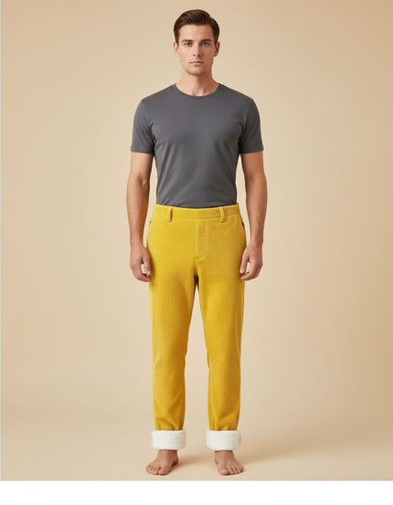 Pantalon Velours Côtelé Jaune Doublé Chaud Homme