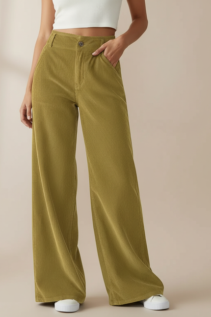 Pantalon Velours Cotele Kaki Femme - Cordé