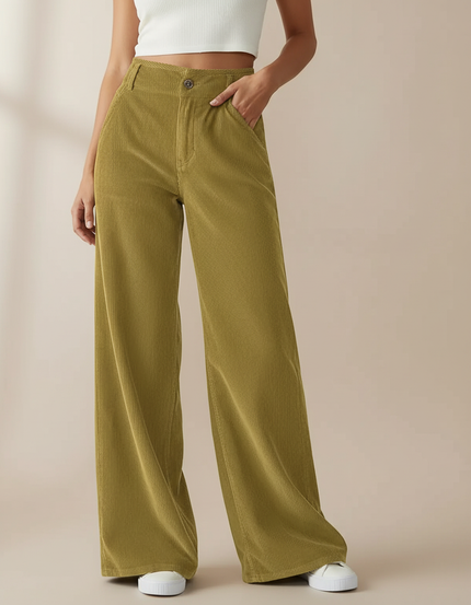 Pantalon Velours Cotele Kaki Femme - Cordé