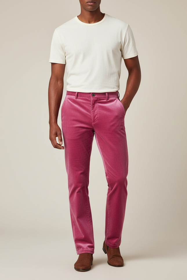 Pantalon Velours Rose Droit Homme Élégant