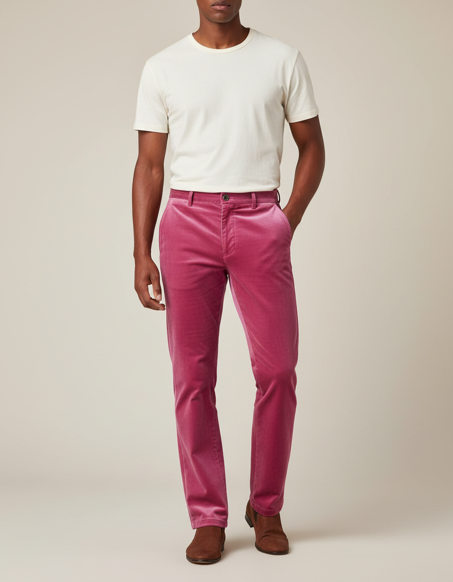 Pantalon Velours Rose Droit Homme Élégant