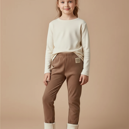 Pantalon Velours Côtelé Marron Doublé Polaire Enfant - Cordé