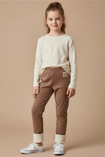 Pantalon Velours Côtelé Marron Doublé Polaire Enfant - Cordé