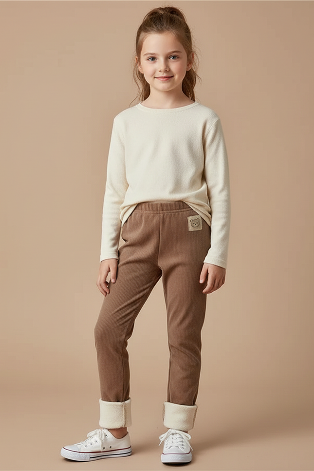 Pantalon Velours Côtelé Marron Doublé Polaire Enfant - Cordé