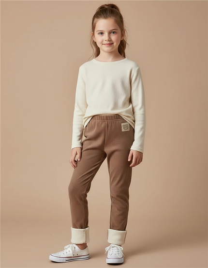 Pantalon Velours Côtelé Marron Doublé Polaire Enfant - Cordé