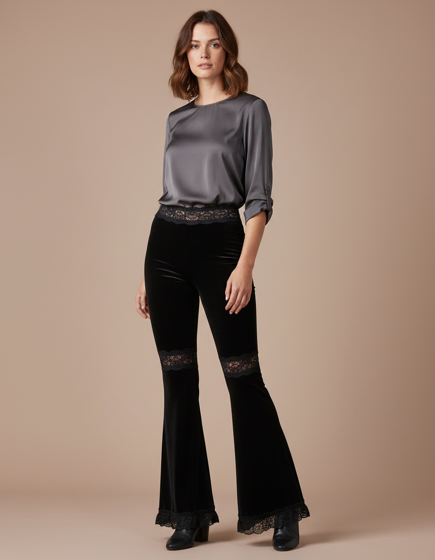Pantalon Velours Femme Vintage - Noir
