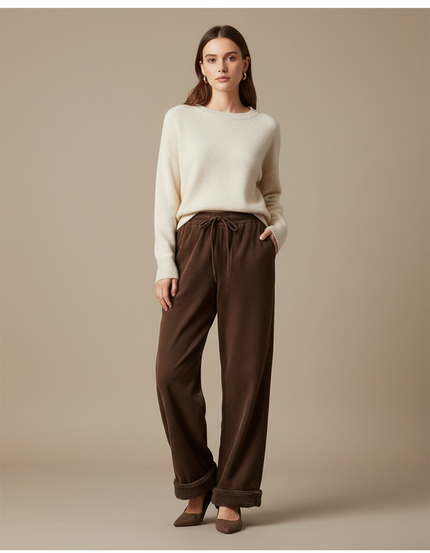 Pantalon Velours Marron Côtelé Ample Doublé Chaud - Cordé