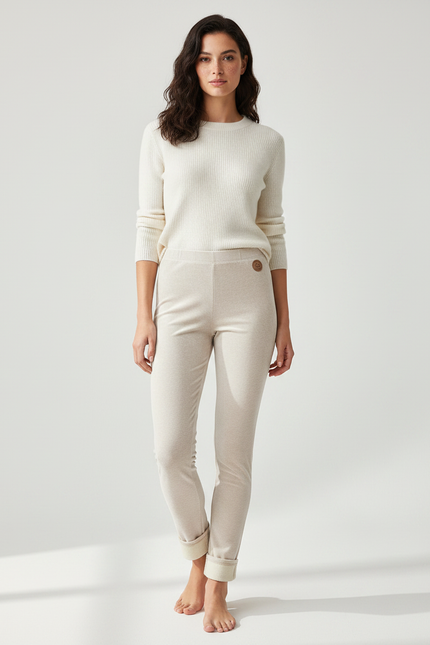 Pantalon Velours Beige Slim Coton Confortable Femme - Molleton